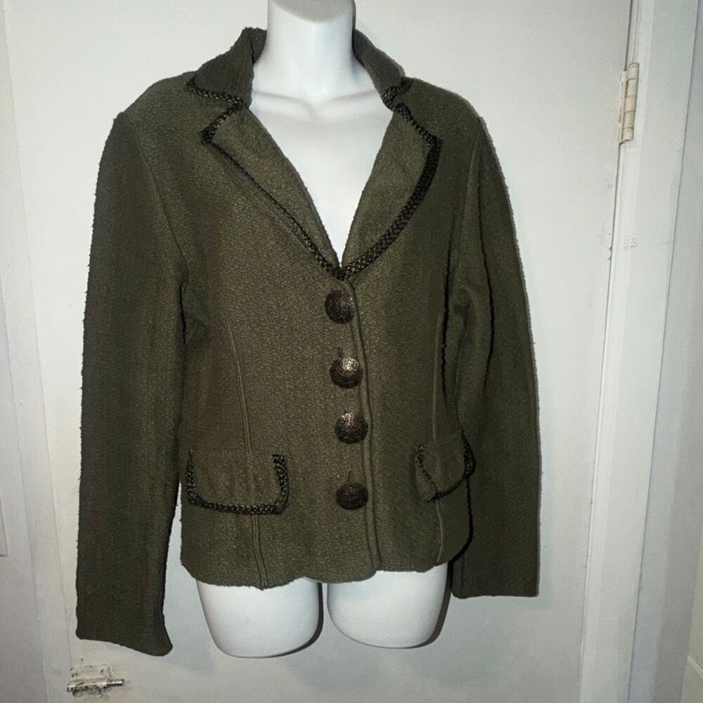 WILLOW Olive Green Boucle Cotton 3 Button Blazer-S